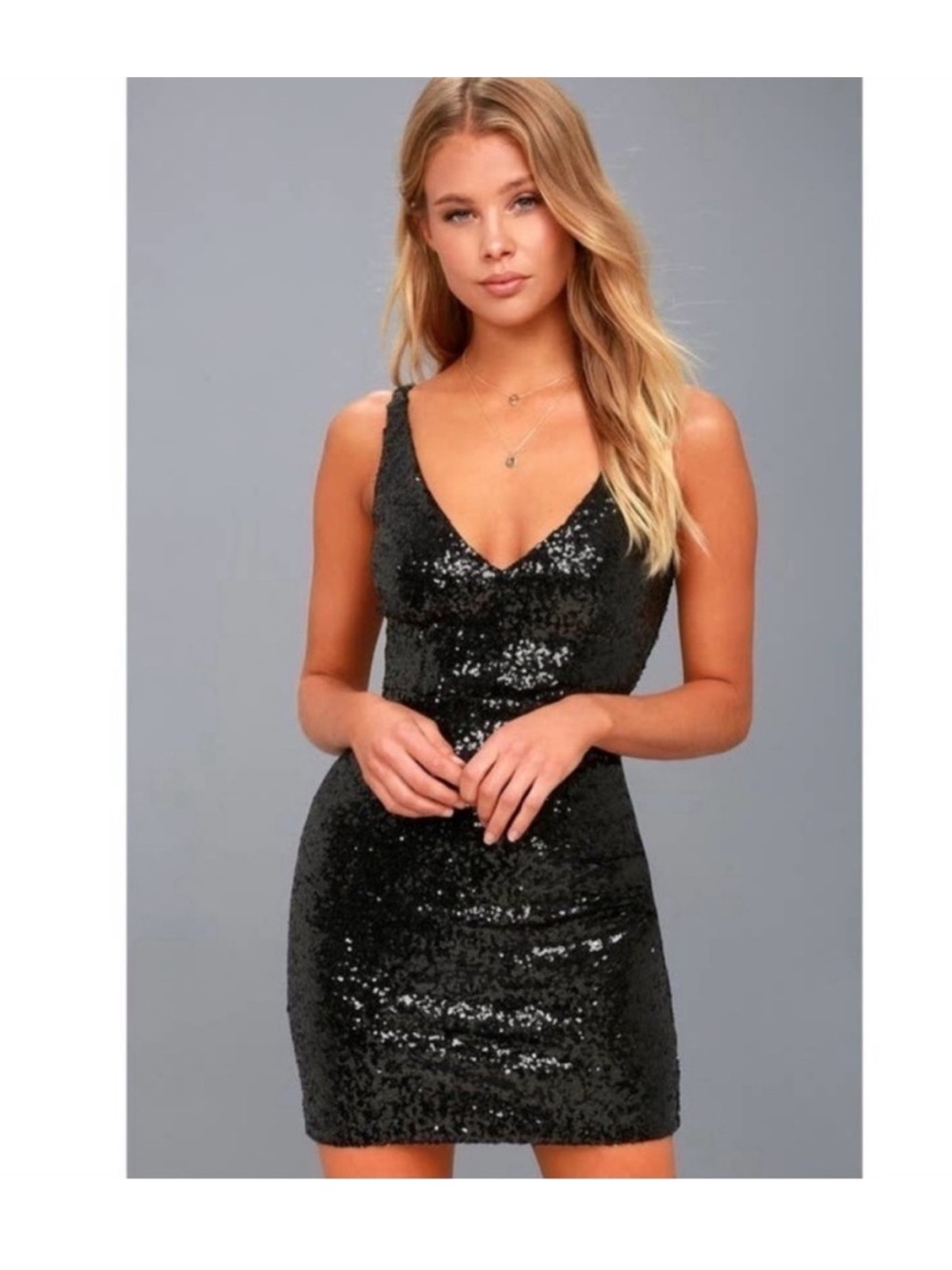 Lulu's Black Sequin V-Neck Sheath Mini Dress